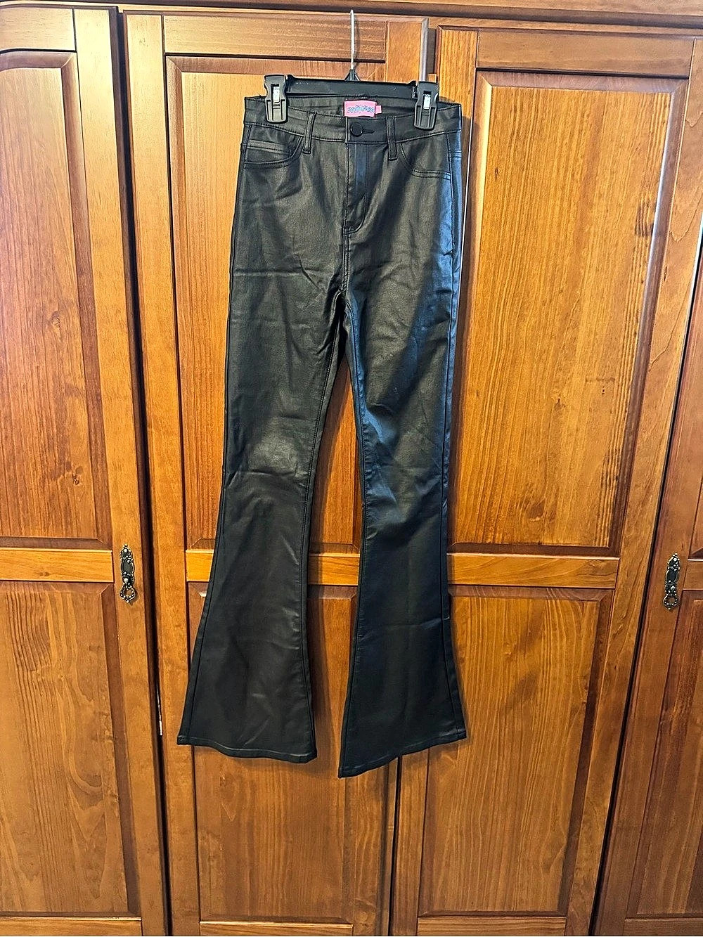 Edikted Luna Faux Leather Flare Pants Black